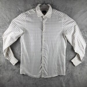 Zegna Centoquaranta Twill Plaid Linen Blend Button Down Shirt Mens Medium EUC